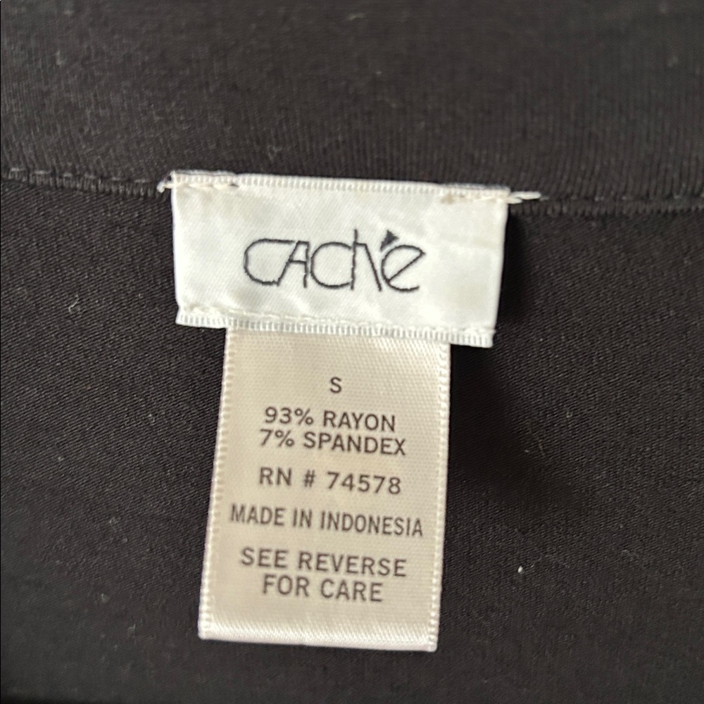 Cache black faux wrap knee length dress gold accents flattering short Small - Picture 2 of 5